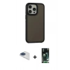 MARSİLYAN™- iPhone 13 Pro Max Kılıf Eksen Işık - Şeffaf 360 Full Body Arka Koruyucu + Lacivert Pers Alüminyum Kamera Lens