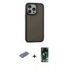 MARSİLYAN™- iPhone 13 Pro Max Kılıf Eksen Işık - Şeffaf 360 Full Body Arka Koruyucu + Mavi Renkli Kamera Lens Koruma Cam