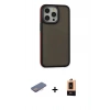 MARSİLYAN™- iPhone 13 Pro Max Kılıf Eksen Işık - Şeffaf Maxco Cam Ekran Koruyucu + Pembe Renkli Kamera Lens Koruma Cam
