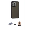MARSİLYAN™- iPhone 13 Pro Max Kılıf Eksen Işık - Şeffaf Maxco Cam Ekran Koruyucu + Pembe Renkli Kamera Lens Koruma Cam