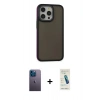 MARSİLYAN™- iPhone 13 Pro Max Kılıf Eksen Işık - Şeffaf Pasifik Cam Ekran Koruyucu + Mavi Neon Fosforlu Kamera Lens