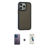 MARSİLYAN™- iPhone 13 Pro Max Kılıf Eksen Işık - Şeffaf Pasifik Cam Ekran Koruyucu + Mavi Neon Fosforlu Kamera Lens