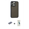 MARSİLYAN™- iPhone 13 Pro Max Kılıf Eksen Işık - Şeffaf Pasifik Cam Ekran Koruyucu + Mavi Renkli Kamera Lens Koruma Cam