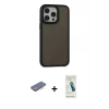 MARSİLYAN™- iPhone 13 Pro Max Kılıf Eksen Işık - Şeffaf Pasifik Cam Ekran Koruyucu + Mavi Renkli Kamera Lens Koruma Cam