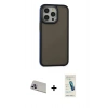 MARSİLYAN™- iPhone 13 Pro Max Kılıf Eksen Işık - Şeffaf Pasifik Cam Ekran Koruyucu + Mor Rainbow Kamera Lens Koruma Cam
