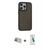 MARSİLYAN™- iPhone 13 Pro Max Kılıf Eksen Işık - Şeffaf Pasifik Cam Ekran Koruyucu + Mor Rainbow Kamera Lens Koruma Cam