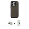 MARSİLYAN™- iPhone 13 Pro Max Kılıf Eksen Işık - Şeffaf Pasifik Cam Ekran Koruyucu + Rainbow Kamera Lens Koruma Cam - BZ