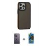 MARSİLYAN™- iPhone 13 Pro Max Kılıf Eksen Işık - Siyah 18D Cam Ekran Koruyucu + Neon Fosforlu Kamera Lens - BZ