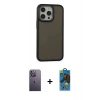 MARSİLYAN™- iPhone 13 Pro Max Kılıf Eksen Işık - Siyah 18D Cam Ekran Koruyucu + Neon Fosforlu Kamera Lens - BZ