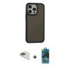 MARSİLYAN™- iPhone 13 Pro Max Kılıf Eksen Işık - Siyah 18D Cam Ekran Koruyucu + Pers Alüminyum Kamera Lens - GD