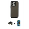 MARSİLYAN™- iPhone 13 Pro Max Kılıf Eksen Işık - Siyah 18D Cam Ekran Koruyucu + Raze Metal Kamera Lens - GD