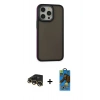 MARSİLYAN™- iPhone 13 Pro Max Kılıf Eksen Işık - Siyah 18D Cam Ekran Koruyucu + Raze Metal Kamera Lens - GD
