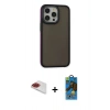 MARSİLYAN™- iPhone 13 Pro Max Kılıf Eksen Işık - Siyah 18D Cam Ekran Koruyucu + Pers Alüminyum Kamera Lens - KI