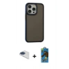 MARSİLYAN™- iPhone 13 Pro Max Kılıf Eksen Işık - Siyah 18D Cam Ekran Koruyucu + Pers Alüminyum Kamera Lens - LT