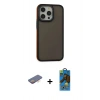 MARSİLYAN™- iPhone 13 Pro Max Kılıf Eksen Işık - Siyah 18D Cam Ekran Koruyucu + Renkli Kamera Lens Koruma Cam - TU