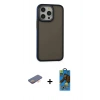MARSİLYAN™- iPhone 13 Pro Max Kılıf Eksen Işık - Siyah 18D Cam Ekran Koruyucu + Renkli Kamera Lens Koruma Cam - TU
