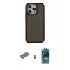 MARSİLYAN™- iPhone 13 Pro Max Kılıf Eksen Işık - Siyah 18D Cam Ekran Koruyucu + Renkli Kamera Lens Koruma Cam - SI