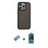 MARSİLYAN™- iPhone 13 Pro Max Kılıf Eksen Işık - Siyah 18D Cam Ekran Koruyucu + Shine Kamera Lens Koruma Cam - GI