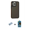 MARSİLYAN™- iPhone 13 Pro Max Kılıf Eksen Işık - Siyah 18D Cam Ekran Koruyucu + Shine Kamera Lens Koruma Cam - MI