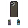 MARSİLYAN™- iPhone 13 Pro Max Kılıf Eksen Işık - Siyah 18D Cam Ekran Koruyucu + Neon Fosforlu Kamera Lens - YL