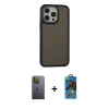 MARSİLYAN™- iPhone 13 Pro Max Kılıf Eksen Işık - Siyah 18D Cam Ekran Koruyucu + Neon Fosforlu Kamera Lens - YL