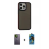 MARSİLYAN™- iPhone 13 Pro Max Kılıf Eksen Işık - Siyah 18D Cam Ekran Koruyucu + Neon Fosforlu Kamera Lens - YL