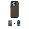 MARSİLYAN™- iPhone 13 Pro Max Kılıf Eksen Işık - Siyah 18D Cam Ekran Koruyucu + Neon Fosforlu Kamera Lens - YL