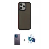 MARSİLYAN™- iPhone 13 Pro Max Kılıf Eksen Işık - Siyah 3D Antistatik Cam Ekran Koruyucu + Neon Fosforlu Kamera Lens - MI