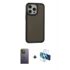 MARSİLYAN™- iPhone 13 Pro Max Kılıf Eksen Işık - Siyah 3D Antistatik Cam Ekran Koruyucu + Neon Fosforlu Kamera Lens - YL