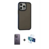 MARSİLYAN™- iPhone 13 Pro Max Kılıf Eksen Işık - Siyah 3D Antistatik Cam Ekran Koruyucu + Neon Fosforlu Kamera Lens - BZ