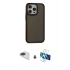 MARSİLYAN™- iPhone 13 Pro Max Kılıf Eksen Işık - Siyah 3D Antistatik Cam Ekran Koruyucu + Pers Alüminyum Kamera Lens - LT