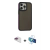MARSİLYAN™- iPhone 13 Pro Max Kılıf Eksen Işık - Siyah 3D Antistatik Cam Ekran Koruyucu + Pers Alüminyum Kamera Lens - GI