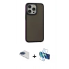 MARSİLYAN™- iPhone 13 Pro Max Kılıf Eksen Işık - Siyah 3D Antistatik Cam Ekran Koruyucu + Pers Alüminyum Kamera Lens - LT