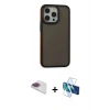 MARSİLYAN™- iPhone 13 Pro Max Kılıf Eksen Işık - Siyah 3D Antistatik Cam Ekran Koruyucu + Pers Alüminyum Kamera Lens - GI