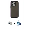 MARSİLYAN™- iPhone 13 Pro Max Kılıf Eksen Işık - Siyah 3D Antistatik Cam Ekran Koruyucu + Rainbow Kamera Lens Koruma Cam - MI