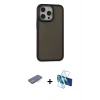 MARSİLYAN™- iPhone 13 Pro Max Kılıf Eksen Işık - Siyah 3D Antistatik Cam Ekran Koruyucu + Renkli Kamera Lens Koruma Cam - MI