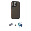 MARSİLYAN™- iPhone 13 Pro Max Kılıf Eksen Işık - Siyah 3D Antistatik Cam Ekran Koruyucu + Renkli Kamera Lens Koruma Cam - SI