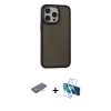 MARSİLYAN™- iPhone 13 Pro Max Kılıf Eksen Işık - Siyah 3D Antistatik Cam Ekran Koruyucu + Renkli Kamera Lens Koruma Cam - TU