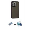MARSİLYAN™- iPhone 13 Pro Max Kılıf Eksen Işık - Siyah 3D Antistatik Cam Ekran Koruyucu + Shine Kamera Lens Koruma Cam - PE