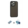 MARSİLYAN™- iPhone 13 Pro Max Kılıf Eksen Işık - Siyah 3D Antistatik Cam Ekran Koruyucu + Shine Kamera Lens Koruma Cam - GI