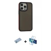 MARSİLYAN™- iPhone 13 Pro Max Kılıf Eksen Işık - Siyah 3D Antistatik Cam Ekran Koruyucu + Shine Kamera Lens Koruma Cam - MI