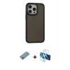 MARSİLYAN™- iPhone 13 Pro Max Kılıf Eksen Işık - Siyah 3D Antistatik Cam Ekran Koruyucu + Shine Kamera Lens Koruma Cam - GI