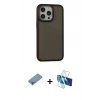 MARSİLYAN™- iPhone 13 Pro Max Kılıf Eksen Işık - Siyah 3D Antistatik Cam Ekran Koruyucu + Shine Kamera Lens Koruma Cam - GI