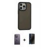 MARSİLYAN™- iPhone 13 Pro Max Kılıf Eksen Işık - Siyah 3D Antistatik Hayalet Cam Ekran Koruyucu + Neon Fosforlu Kamera Lens - BZ