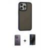 MARSİLYAN™- iPhone 13 Pro Max Kılıf Eksen Işık - Siyah 3D Antistatik Hayalet Cam Ekran Koruyucu + Neon Fosforlu Kamera Lens - BZ