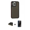 MARSİLYAN™- iPhone 13 Pro Max Kılıf Eksen Işık - Siyah 3D Antistatik Hayalet Cam Ekran Koruyucu + Raze Metal Kamera Lens - GD