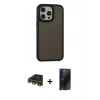 MARSİLYAN™- iPhone 13 Pro Max Kılıf Eksen Işık - Siyah 3D Antistatik Hayalet Cam Ekran Koruyucu + Raze Metal Kamera Lens - GD