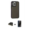 MARSİLYAN™- iPhone 13 Pro Max Kılıf Eksen Işık - Siyah 3D Antistatik Hayalet Cam Ekran Koruyucu + Raze Metal Kamera Lens - GD