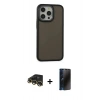 MARSİLYAN™- iPhone 13 Pro Max Kılıf Eksen Işık - Siyah 3D Antistatik Hayalet Cam Ekran Koruyucu + Raze Metal Kamera Lens - GD