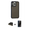 MARSİLYAN™- iPhone 13 Pro Max Kılıf Eksen Işık - Siyah 3D Antistatik Hayalet Cam Ekran Koruyucu + Raze Metal Kamera Lens - GD